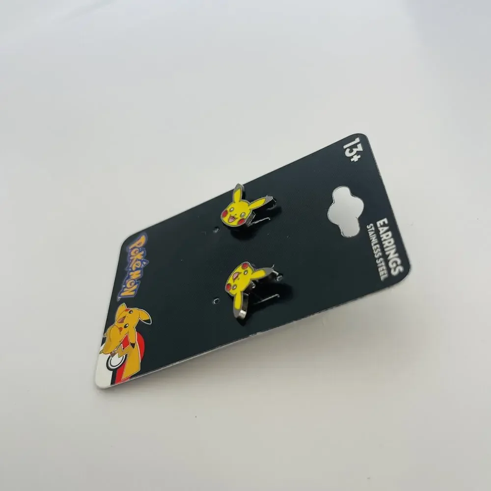 1 Pair Pokemon Pikachu Stud Cute Earrings‎ Stainless Steel Yellow